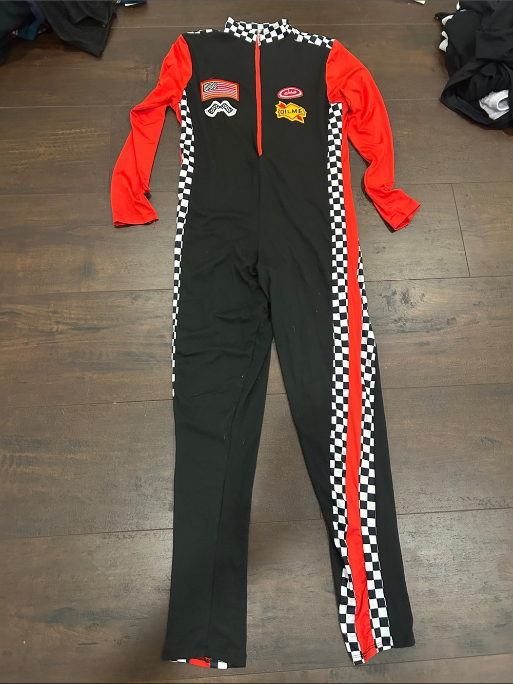 checkered race car driver costume bodysuit